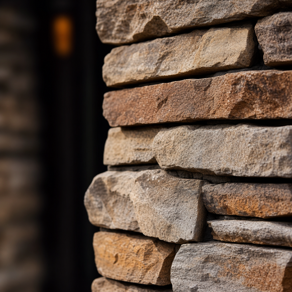 Close-up of natural stone masonry on a column