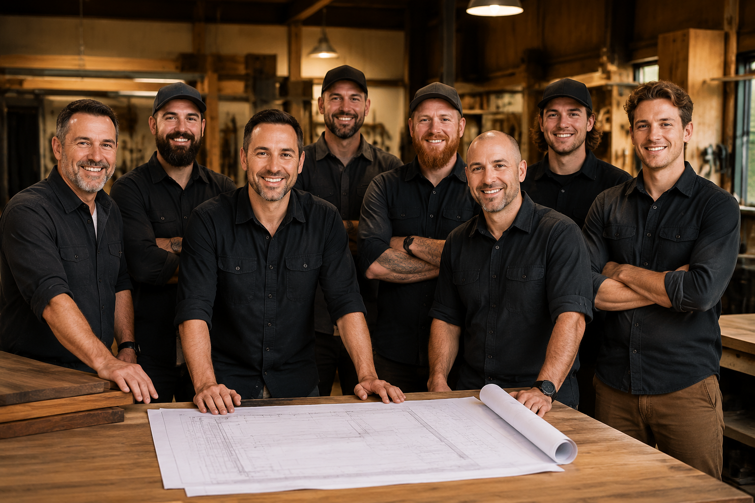 The TCP Custom Outdoor Living team in their Houston workshop